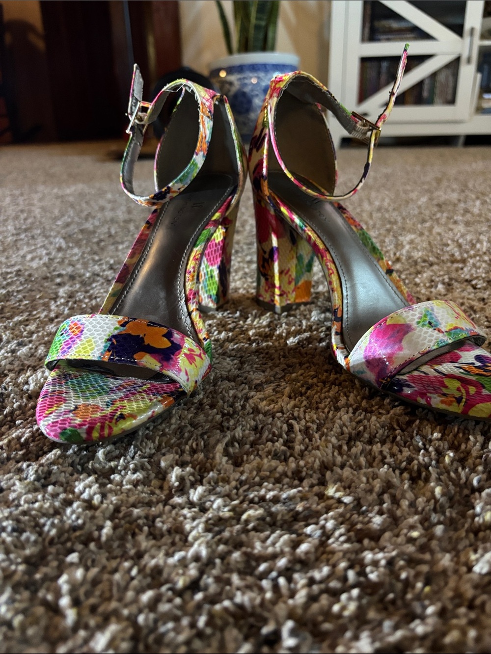 Worthington Multicolor Floral Ankle-Strap Block Heels